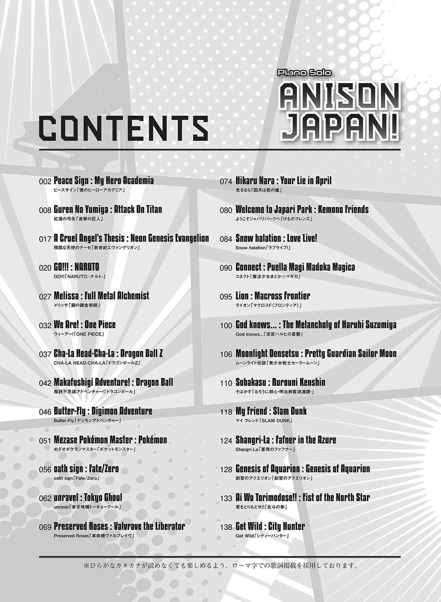 Anime Songs Collection: ANISON JAPAN! Piano Solo / All Songs with Romaji Lyrics - Sheet Music Book