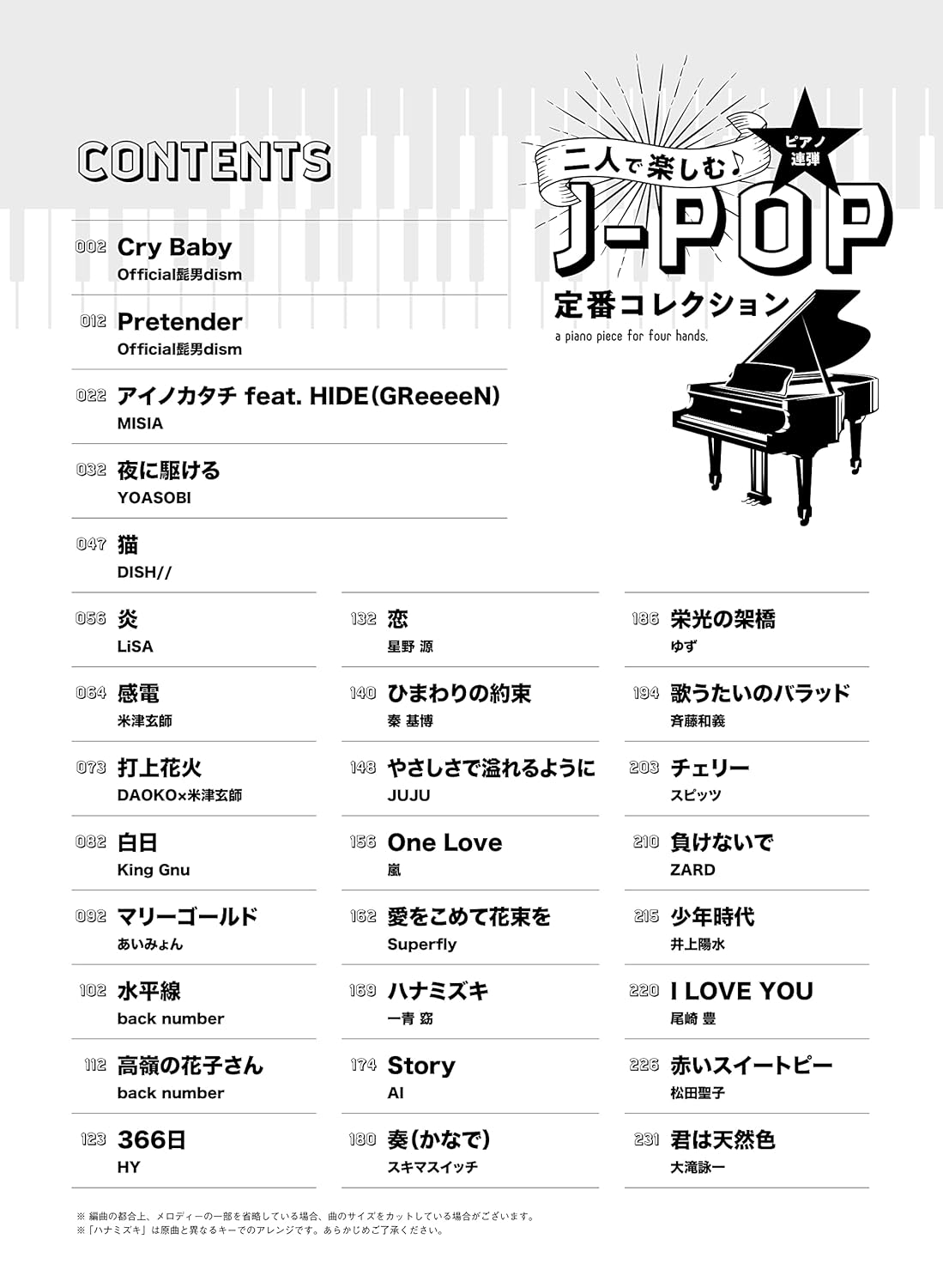 J-POP Collection Piano Duet - Sheet Music Book