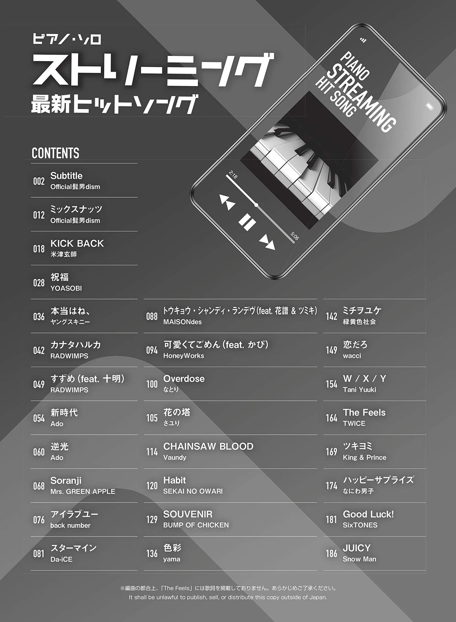 Popular Songs in Music streaming services for Piano Solo - Sheet Music Book