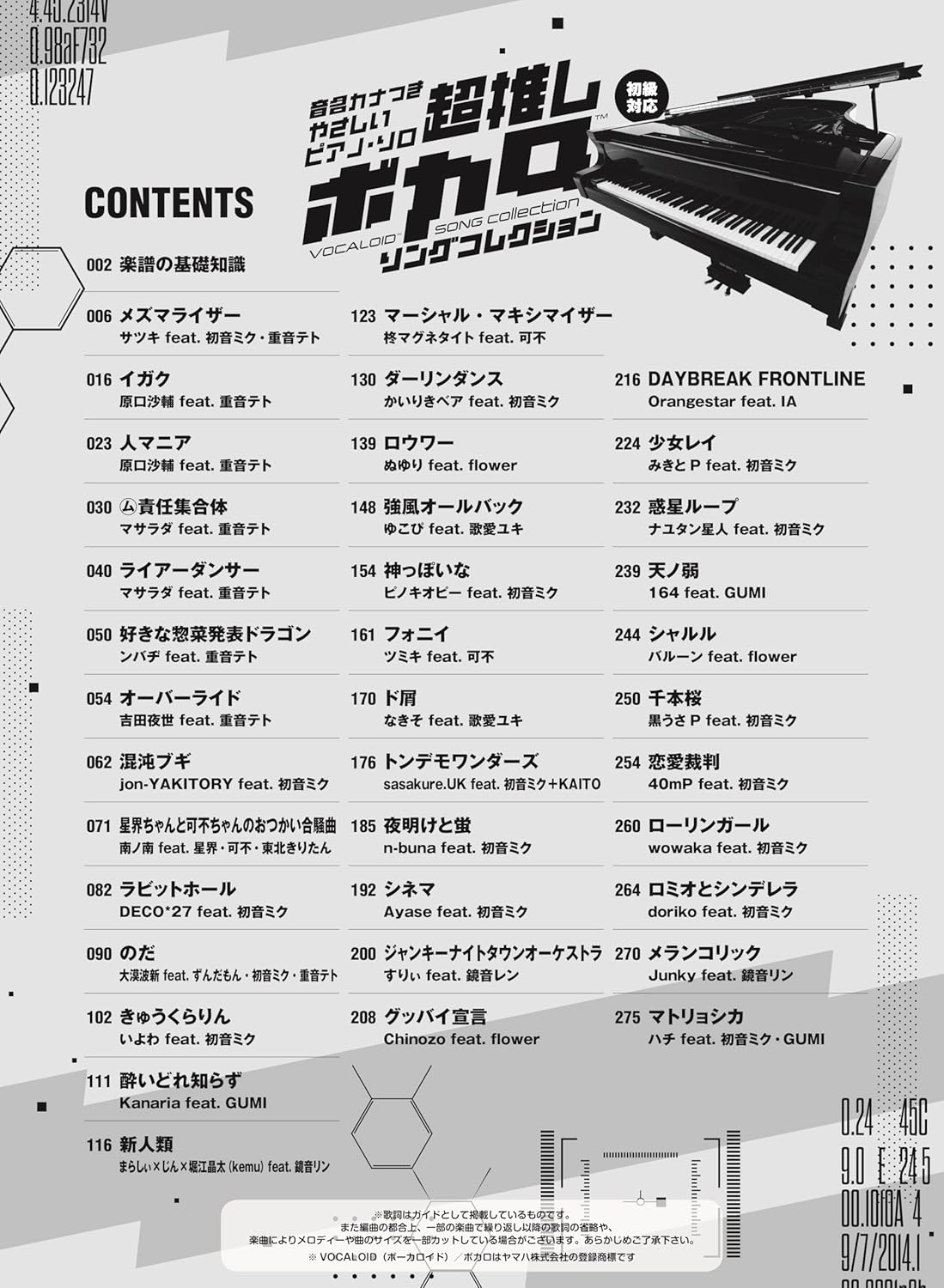 Vocaloid Songs Collection for Piano Solo - Sheet Music Book