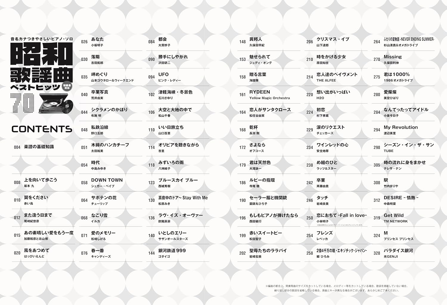 Showa Kayokyoku Best Hits 70 with Note Names - Piano Solo - Sheet Music Book