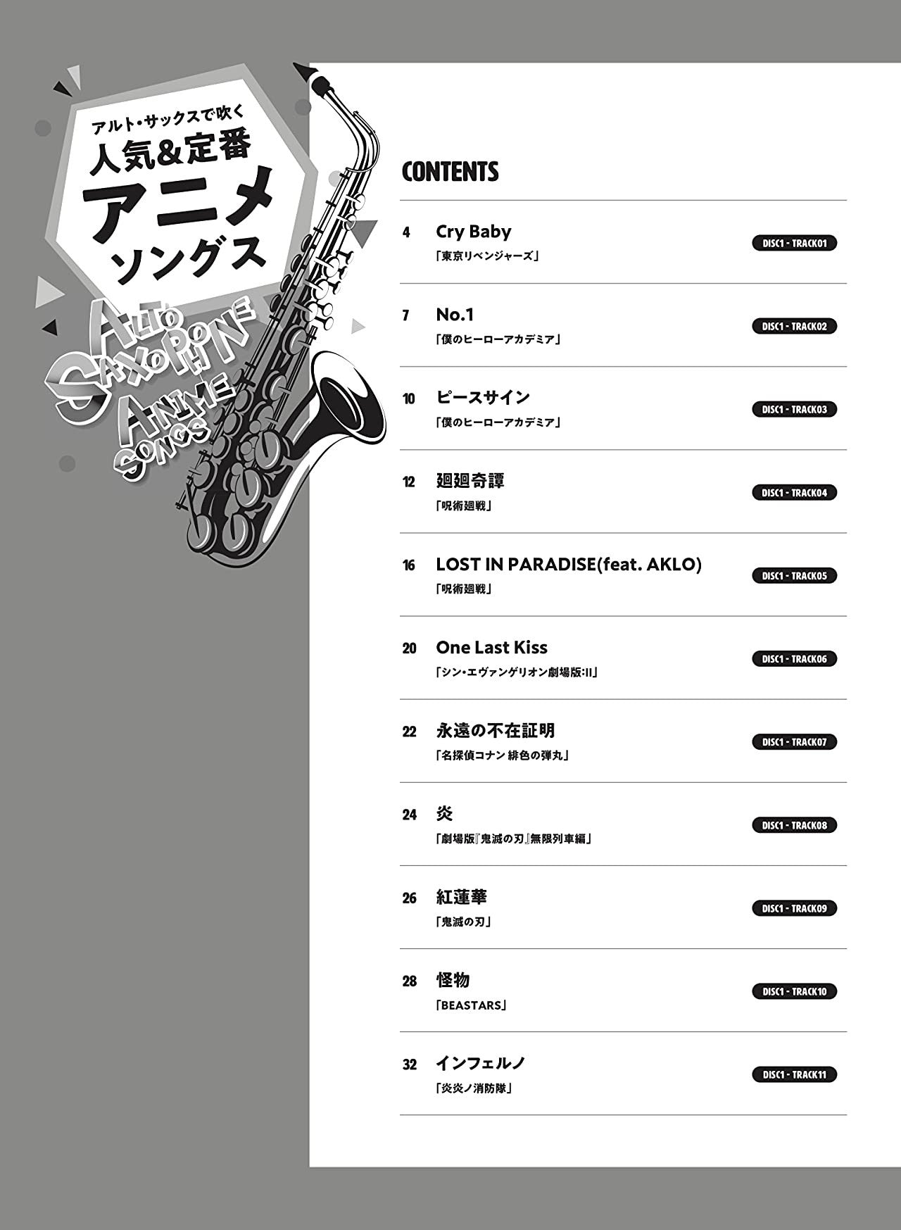 Anime Songs Collection for Alto Saxophone Solo with CD - Sheet Music Book