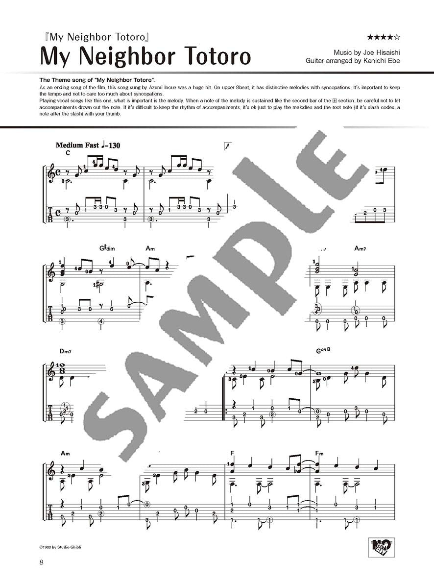 Studio Ghibli Songs for Guitar Solo Vol.1 / English Edition - Sheet Music Book