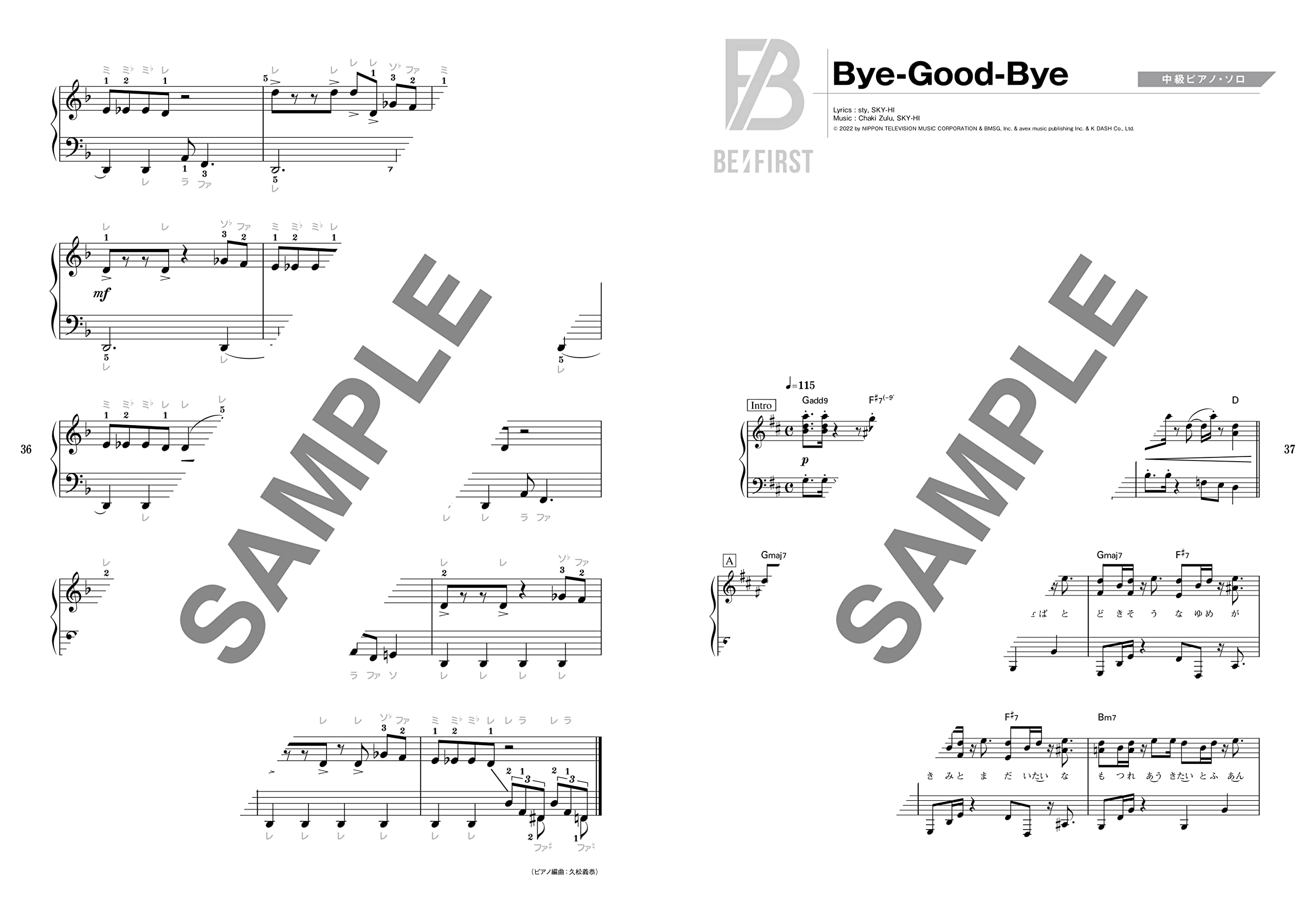 BE: FIRST "Bye-Good-Bye" Piano Solo - Sheet Music Book
