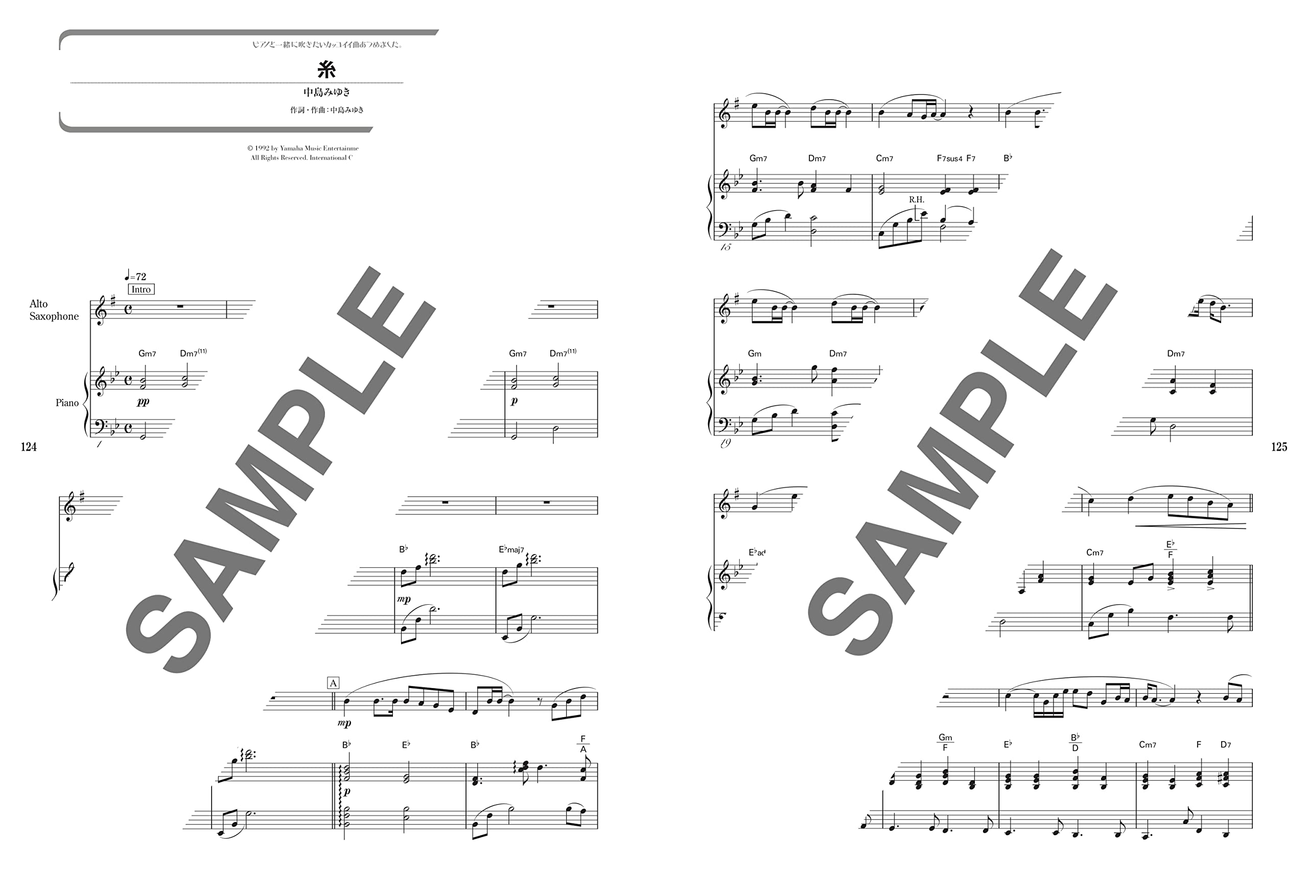 The collection of cool songs for Alto Saxophone and Piano - Sheet Music Book
